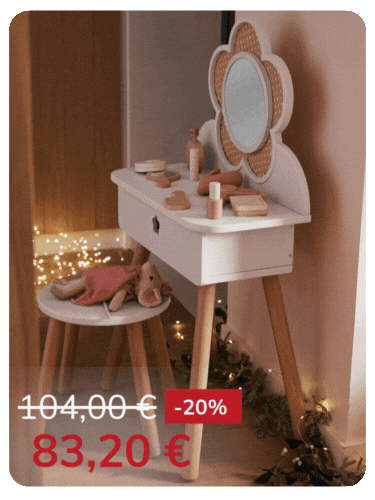 Kinder Schminktisch mit Zubehör, Holz FSC® und Rattangeflecht - weiß